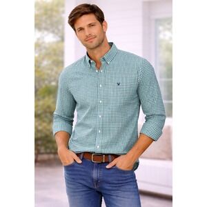 American Eagle Outfitters- Blue Checkered Button Down Shirt Size L